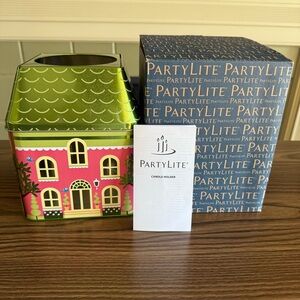 New In Box PartyLite Spring House Candle Holder-Tin